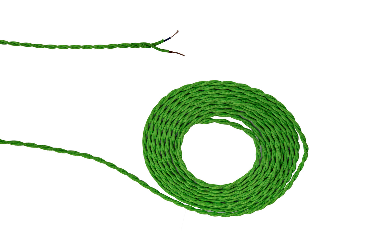 Robson 1m Light Green Braided Twisted 2 Core 0.75mm Cable VDE Approved (qty ordered will be supplied as one continuous length)