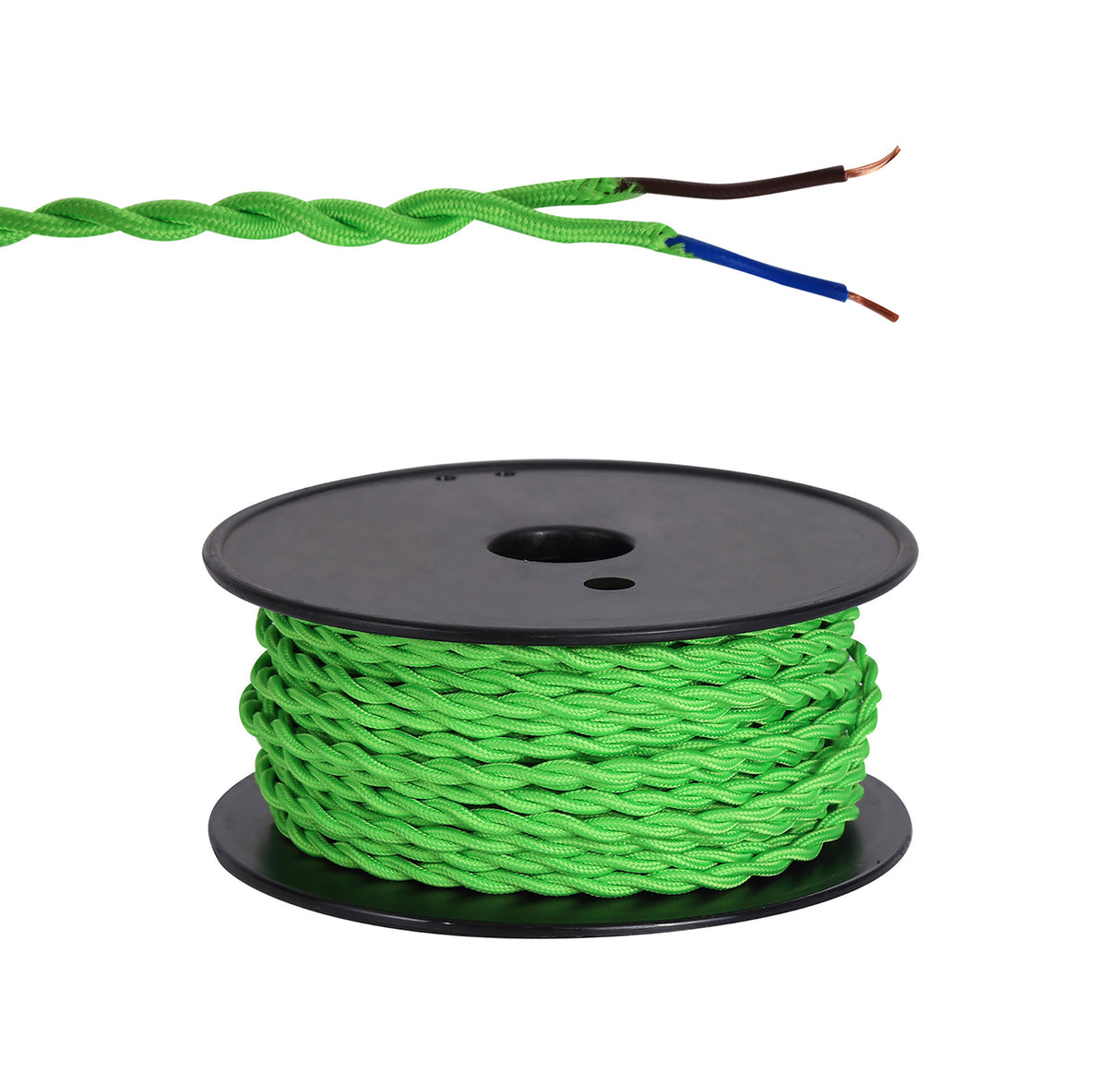 Robson 25m Roll Light Green Braided Twisted 2 Core 0.75mm Cable VDE Approved