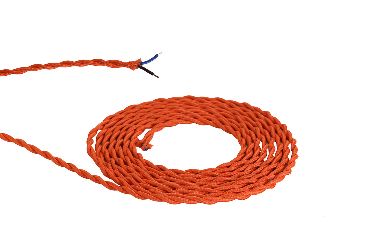 Robson 1m Orange Braided Twisted 2 Core 0.75mm Cable VDE Approved (qty ordered will be supplied as one continuous length)