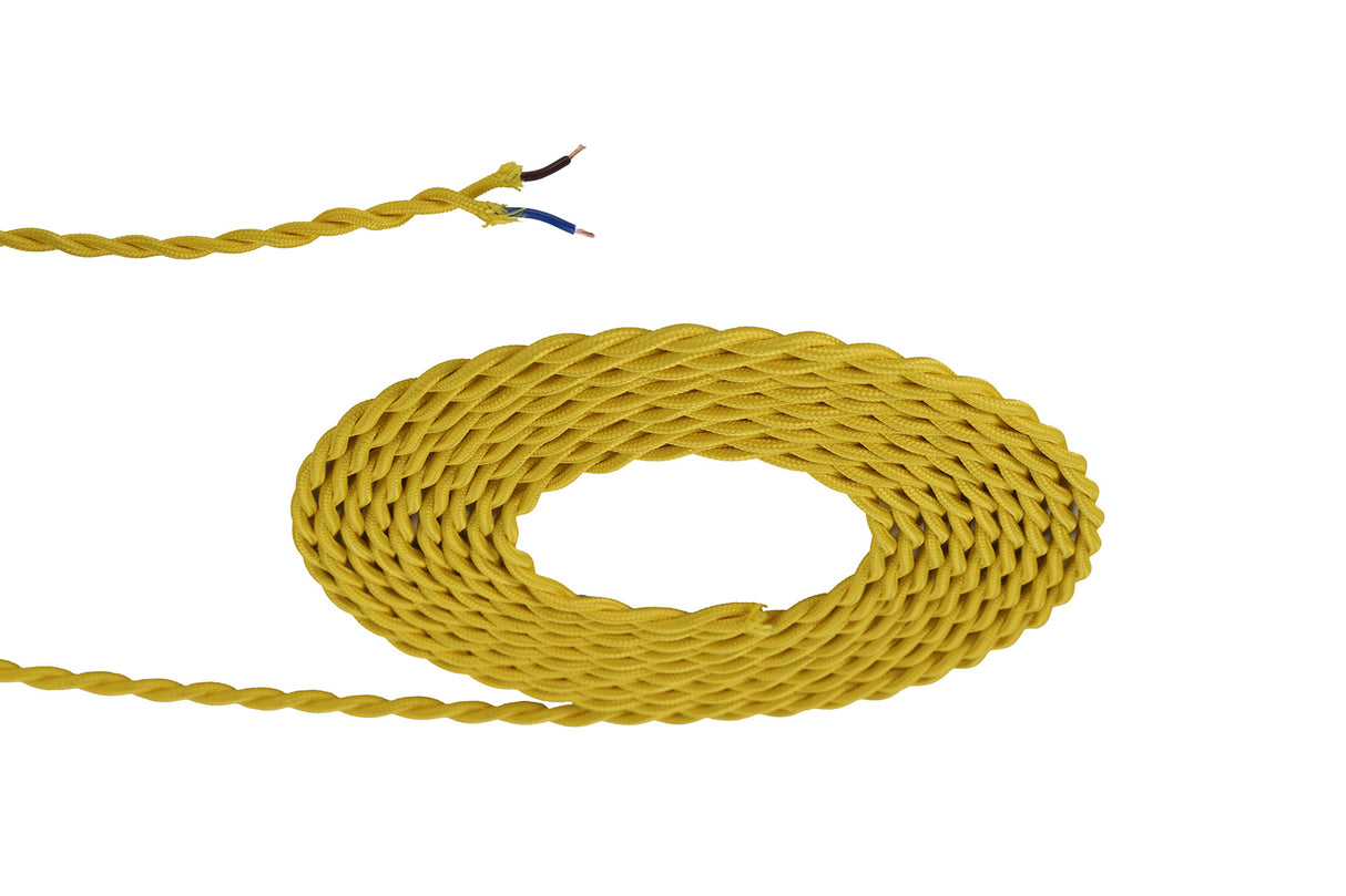 Robson 1m Yellow Braided Twisted 2 Core 0.75mm Cable VDE Approved (qty ordered will be supplied as one continuous length)