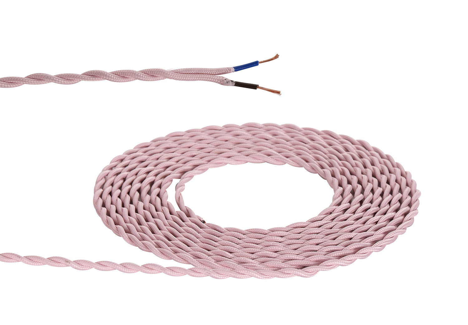 Robson 1m Pink Braided Twisted 2 Core 0.75mm Cable VDE Approved (qty ordered will be supplied as one continuous length)