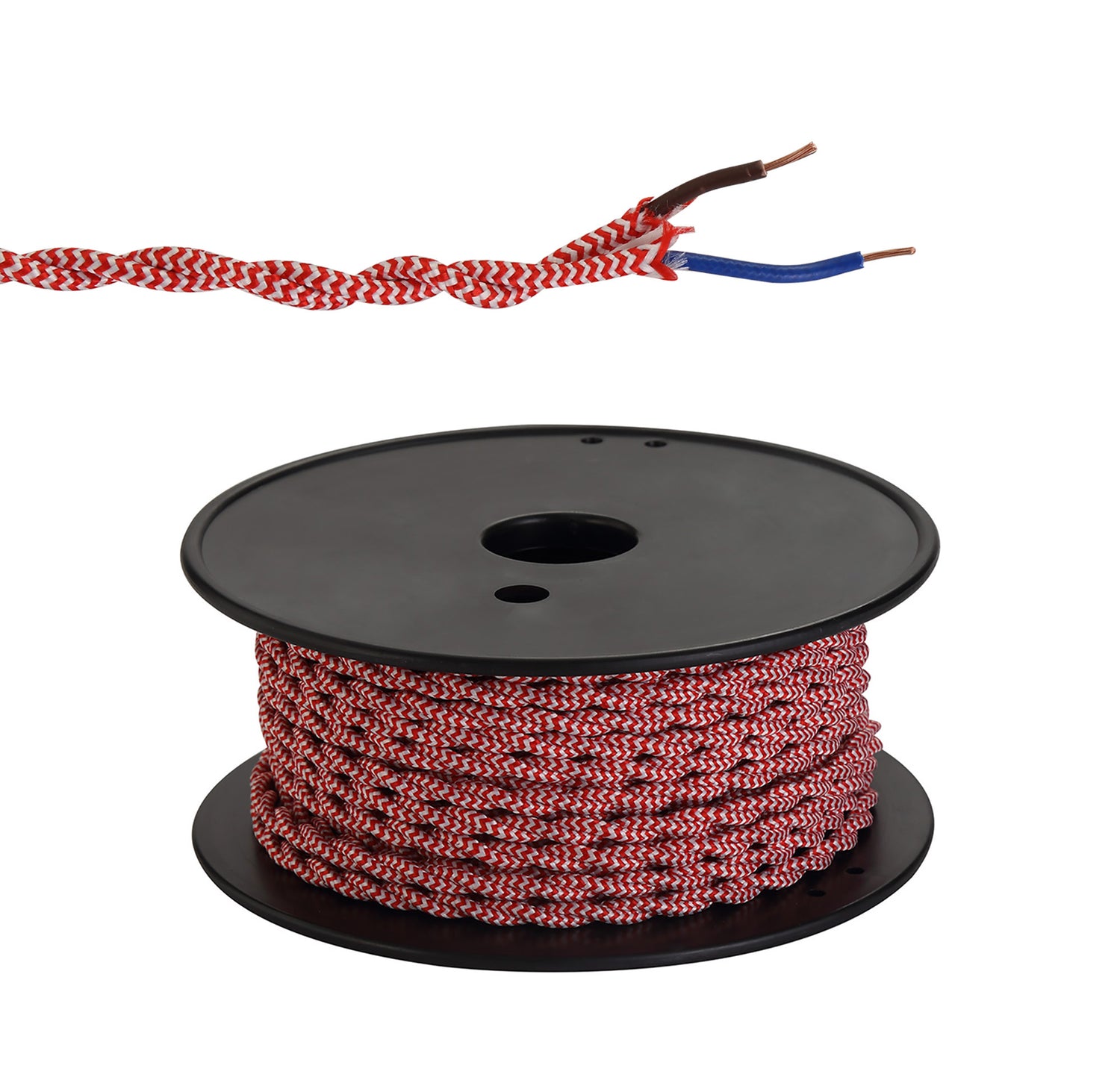 Robson 25m Roll Red & White Wave Stripe Braided Twisted 2 Core 0.75mm Cable VDE Approved