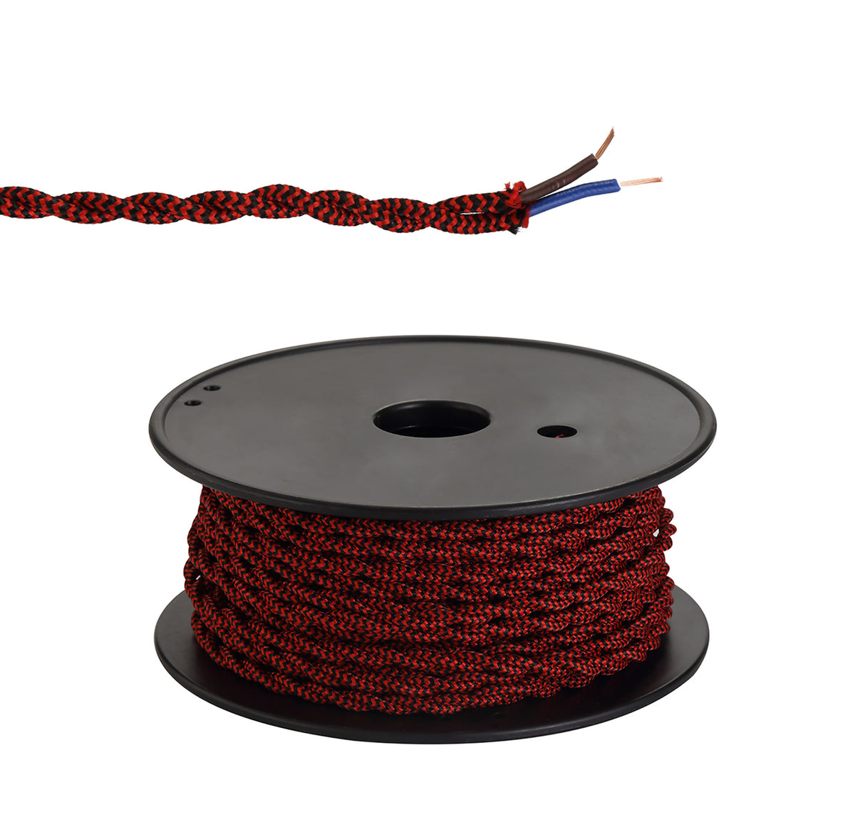 Robson 25m Roll Red & Black Wave Stripe Braided Twisted 2 Core 0.75mm Cable VDE Approved