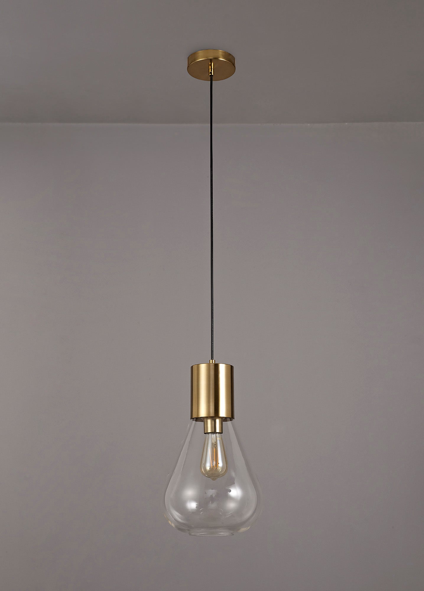 Rowell Narrow Pendant, 1 x E27, Aged Brass/Clear Glass