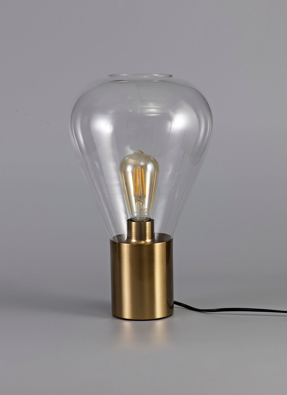 Rowell Narrow Table Lamp, 1 x E27, Aged Brass/Clear Glass