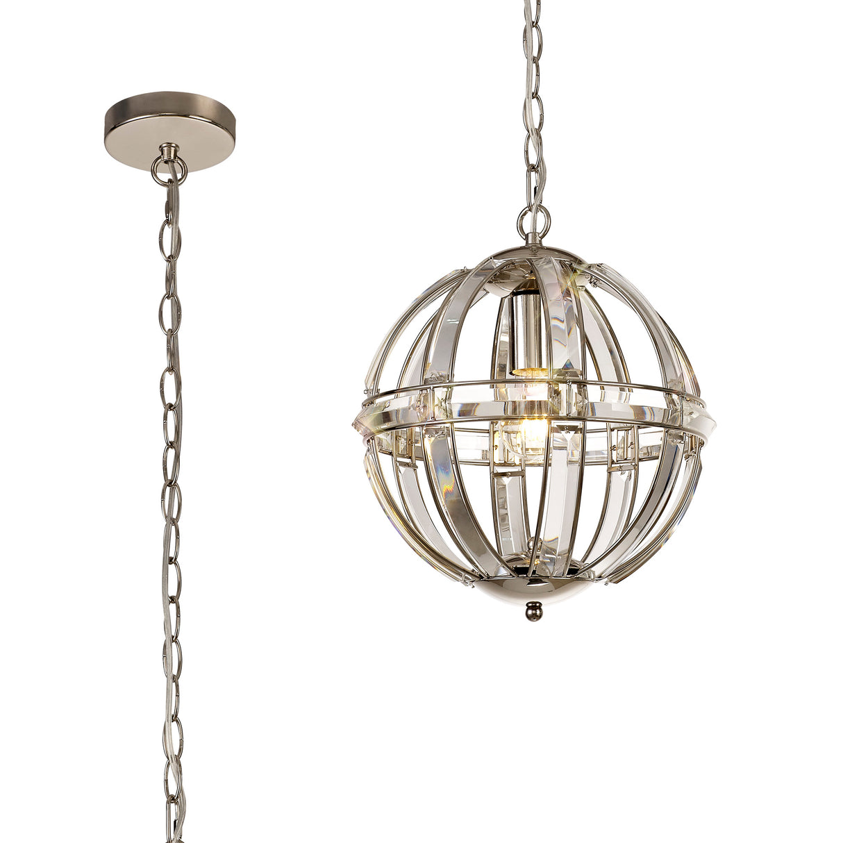 Ellison Small Round Pendant, 1 Light E27, Polished Nickel