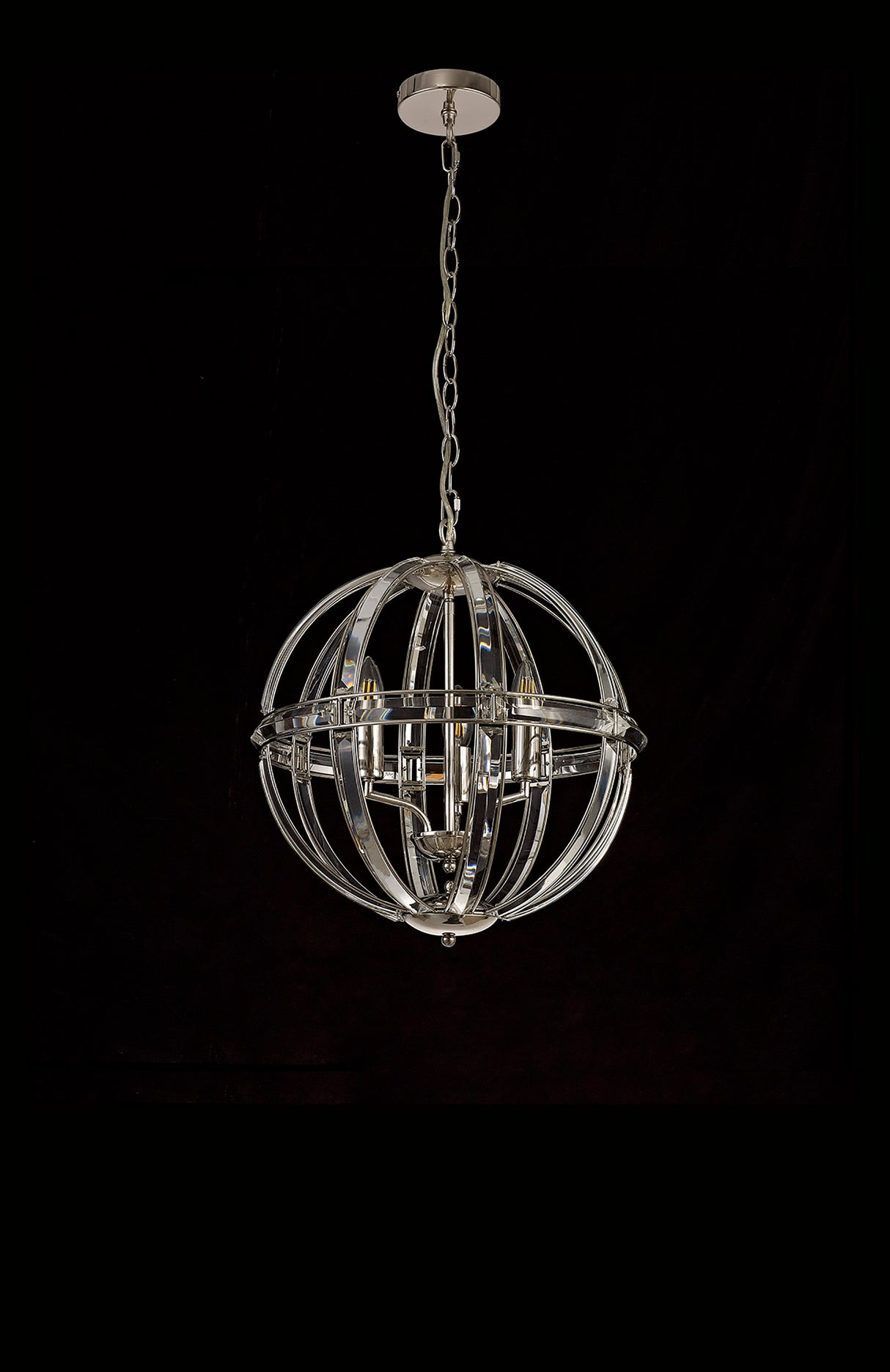 Ellison Medium Round Pendant, 3 Light E27, Polished Nickel