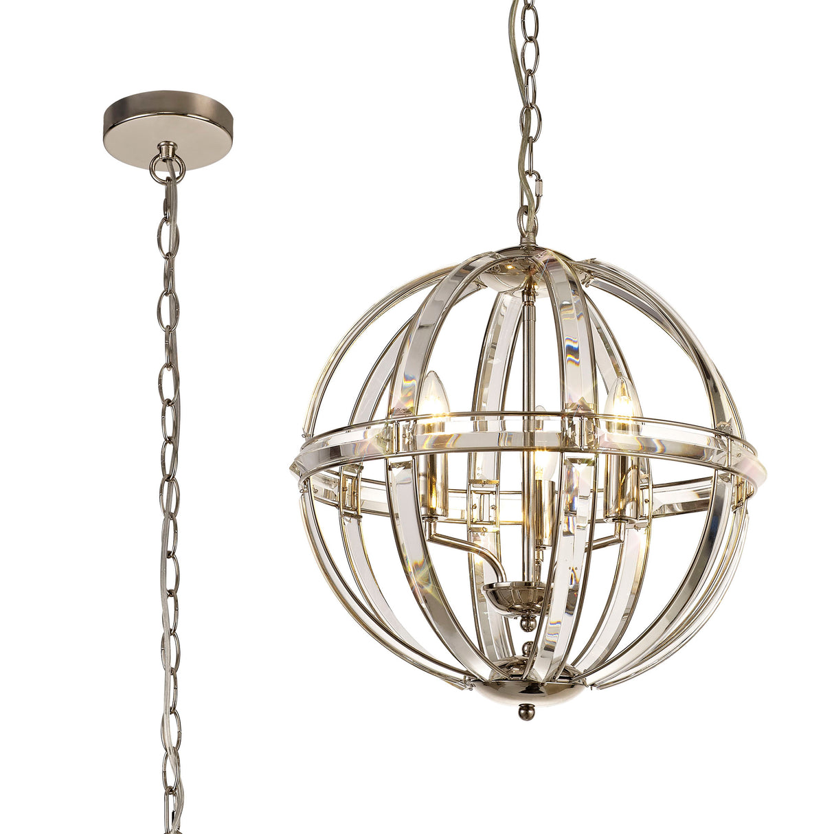 Ellison Medium Round Pendant, 3 Light E27, Polished Nickel