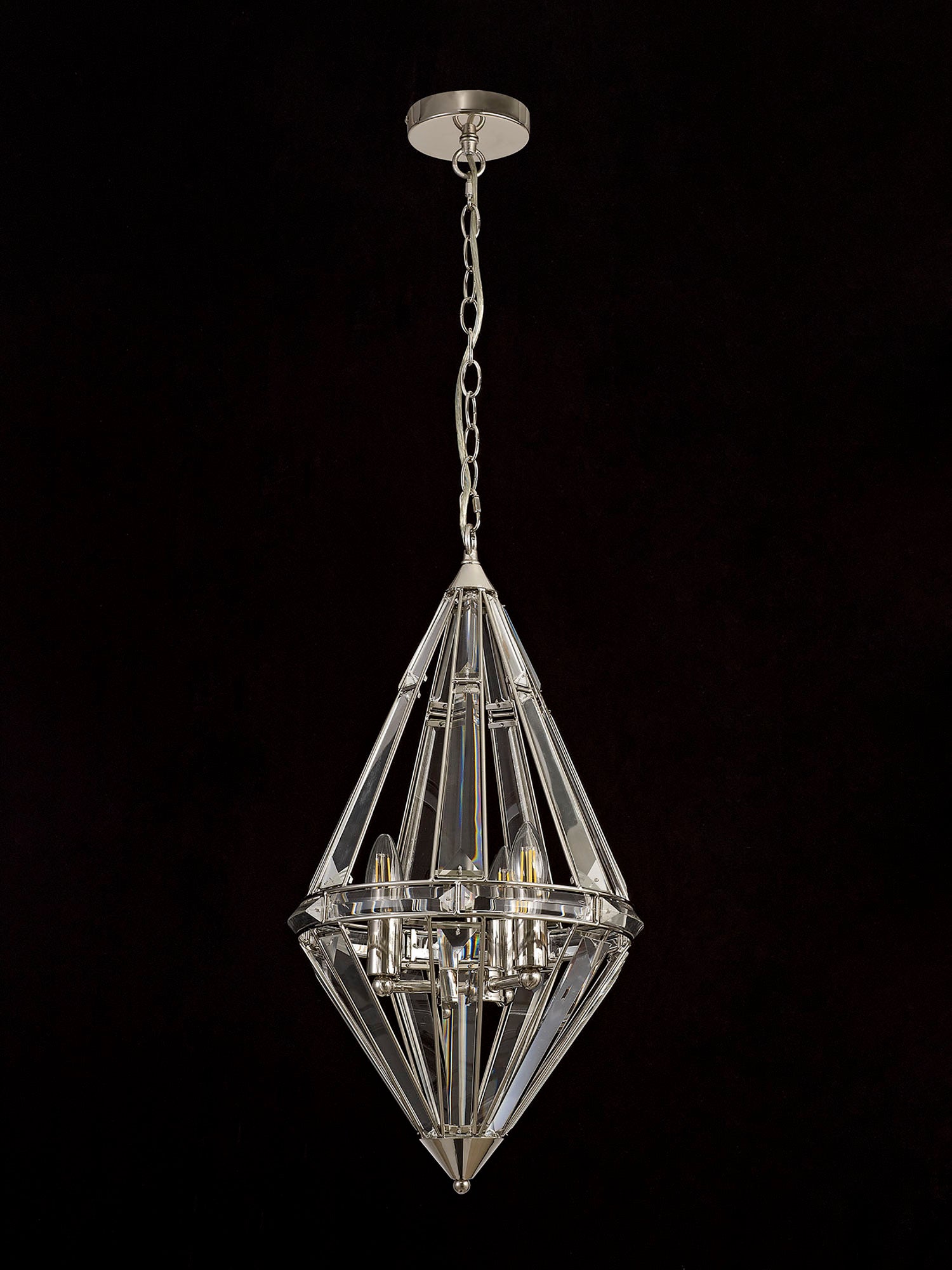 Ellison Diamond Pendant, 3 Light E27, Polished Nickel