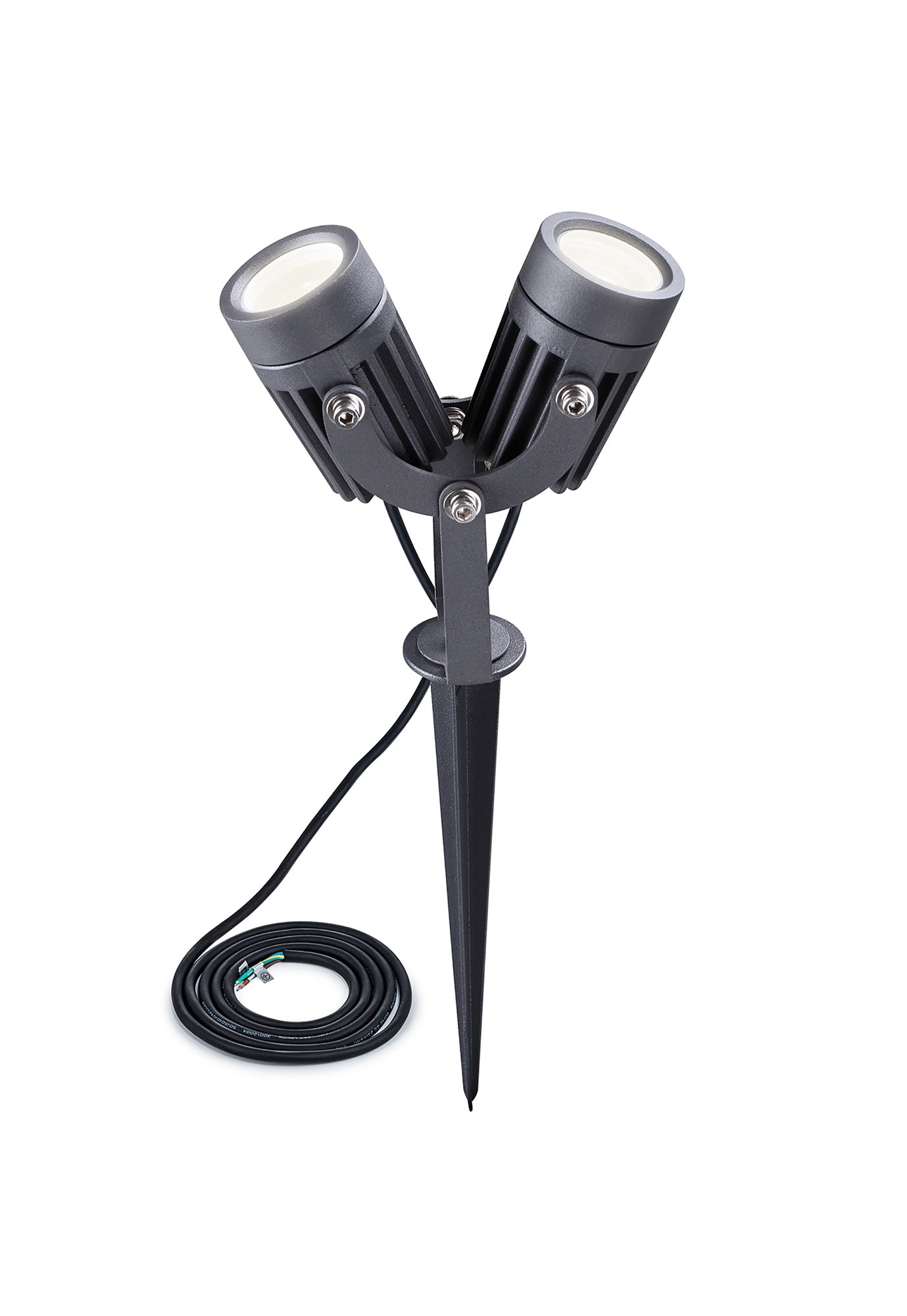 Dunn Twin Spike/Wall Light, 2 x 3W LED, 3000K, 420lm, 30 Degree, IP65, Grey/Black, c/w 2m Cable, 3yrs Warranty