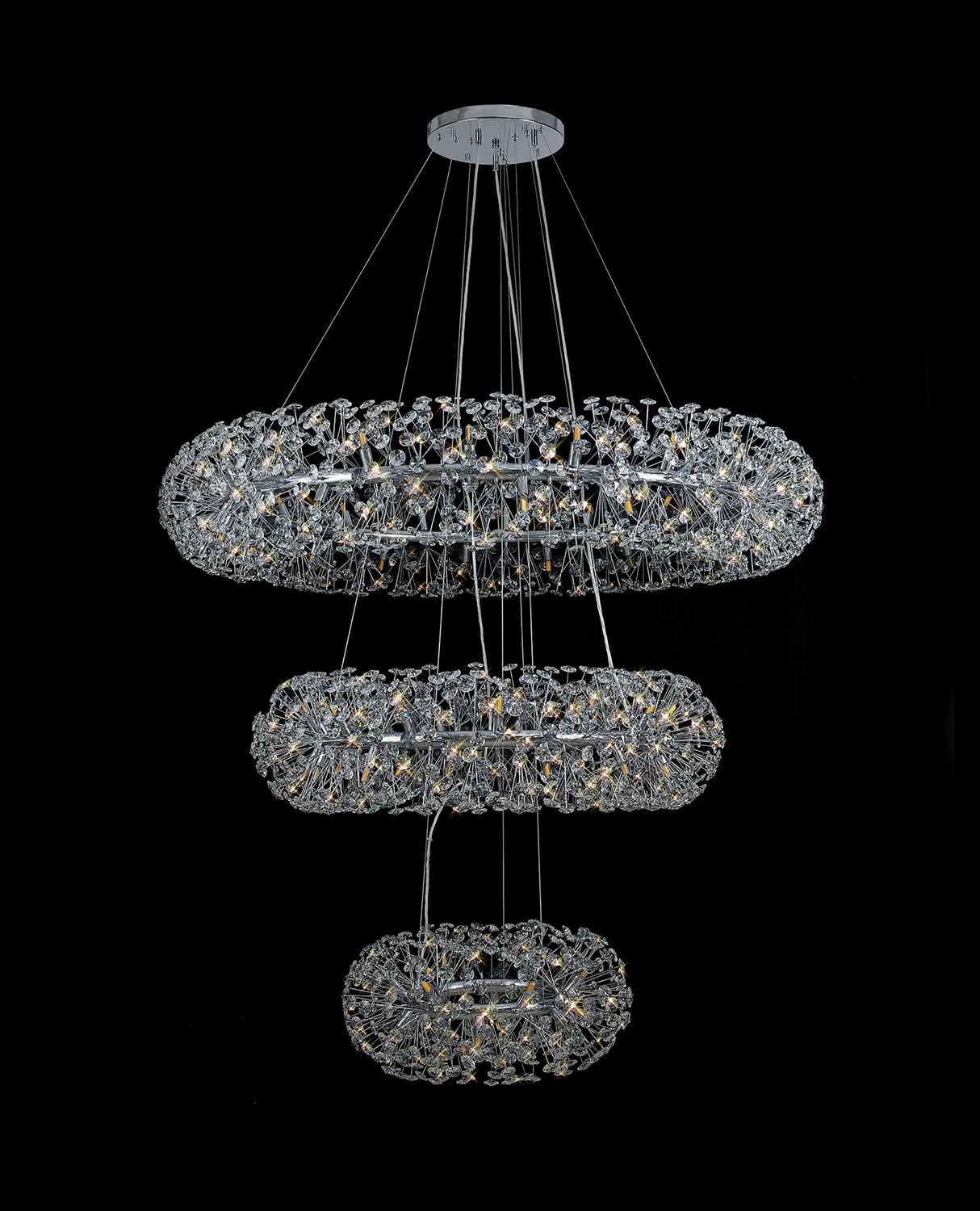 Byrne 3 Tier Pendant 74 Light G9 Polished Chrome/Crystal, Item Weight: 37.6kg
