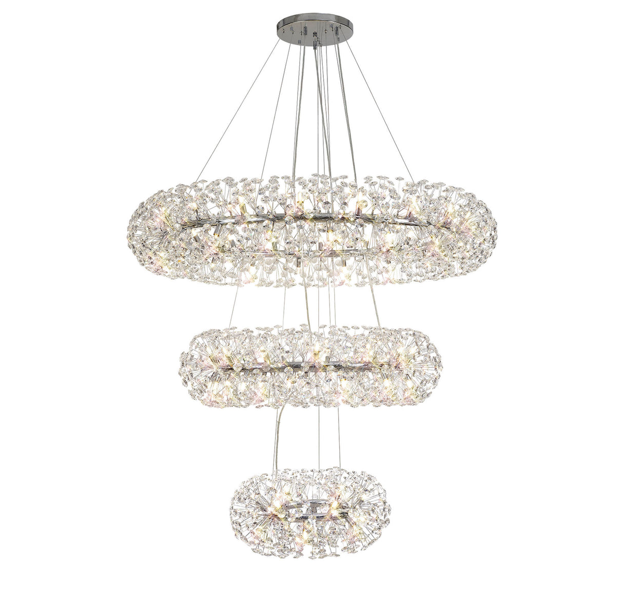 Byrne 3 Tier Pendant 74 Light G9 Polished Chrome/Crystal, Item Weight: 37.6kg