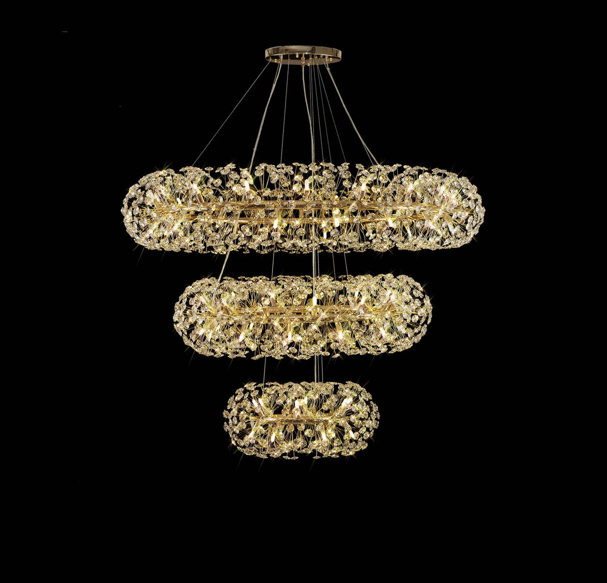 Byrne 3 Tier Pendant 74 x G9 French Gold/Crystal (37.6kg)