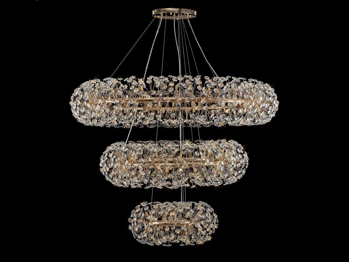Byrne 3 Tier Pendant 74 Light G9 French Gold/Crystal, Item Weight: 37.6kg