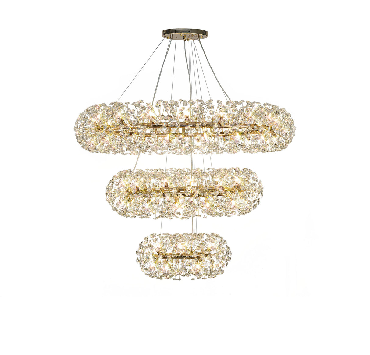 Byrne 3 Tier Pendant 74 Light G9 French Gold/Crystal, Item Weight: 37.6kg