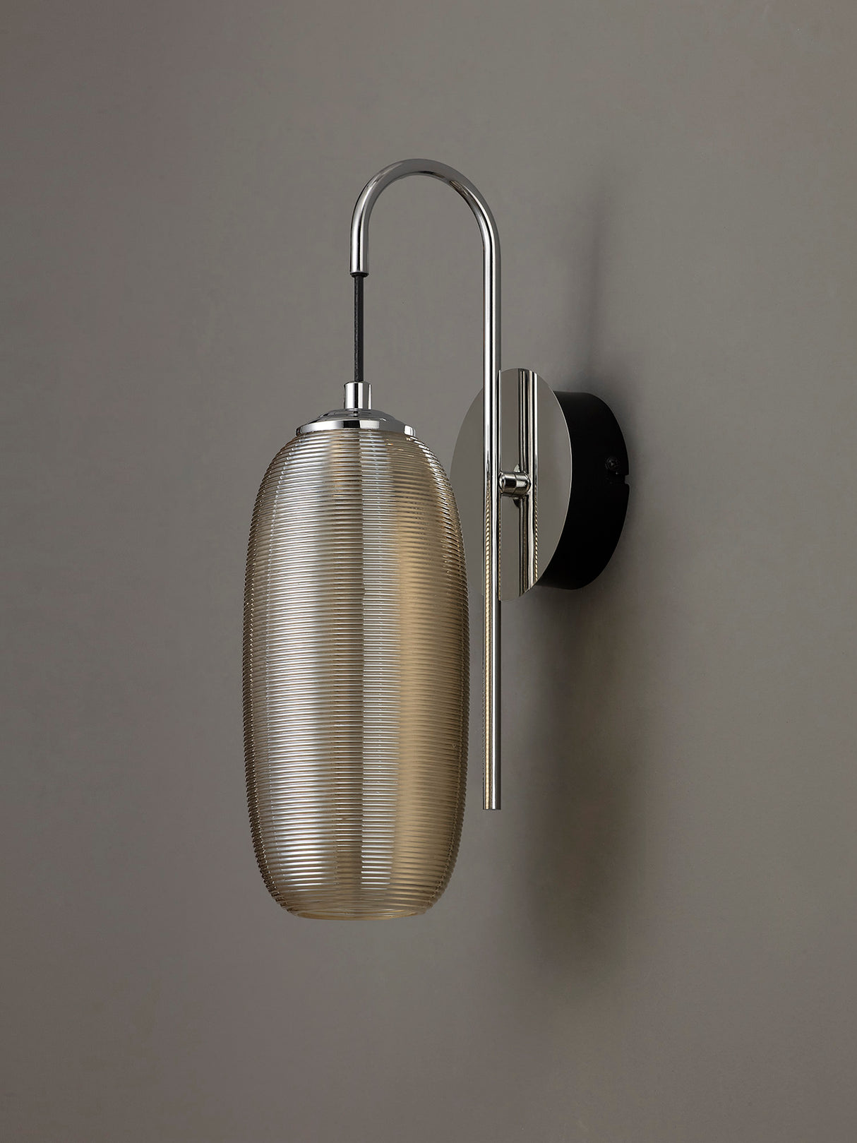 Brady Switched Wall Lamp, 1 x 6W LED, 4000K, 540lm, Polished Chrome/Black With Champagne Glass, 3yrs Warranty