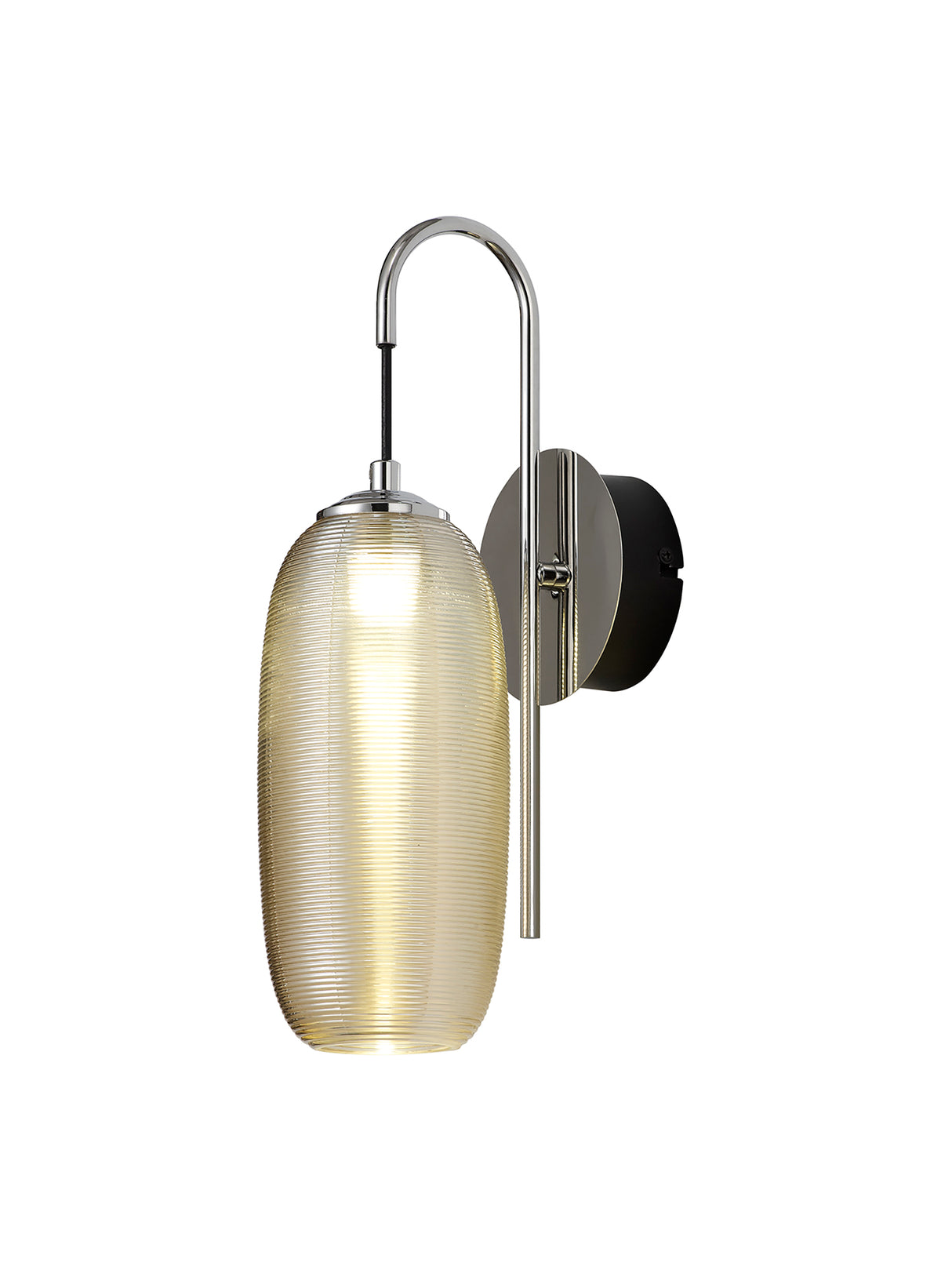 Brady Switched Wall Lamp, 1 x 6W LED, 4000K, 540lm, Polished Chrome/Black With Champagne Glass, 3yrs Warranty