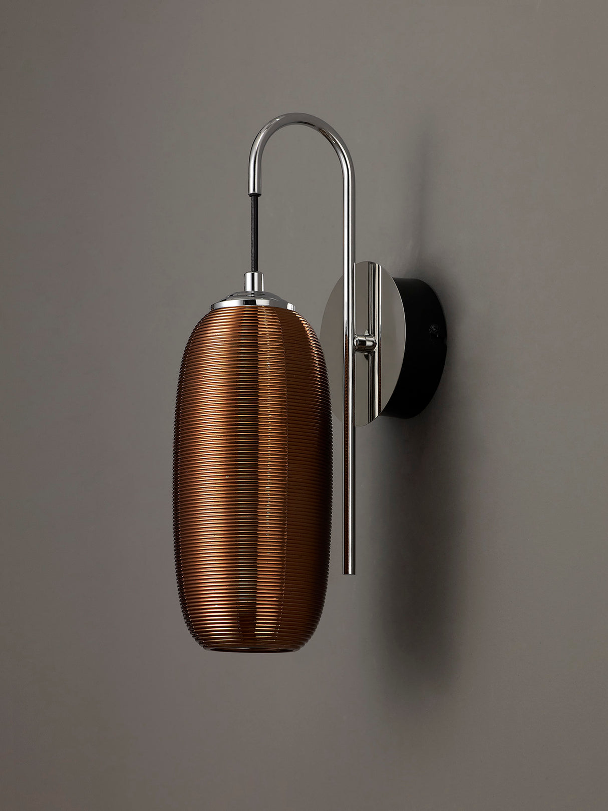 Brady Switched Wall Lamp, 1 x 6W LED, 4000K, 540lm, Polished Chrome/Black With Copper Glass, 3yrs Warranty