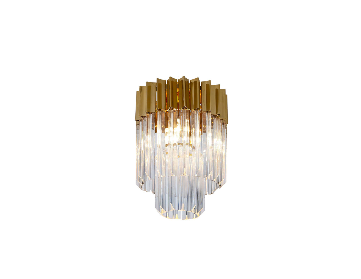 Longhorn 30cm Ceiling Round 3 Light E14, Brass/Clear Sculpted Glass