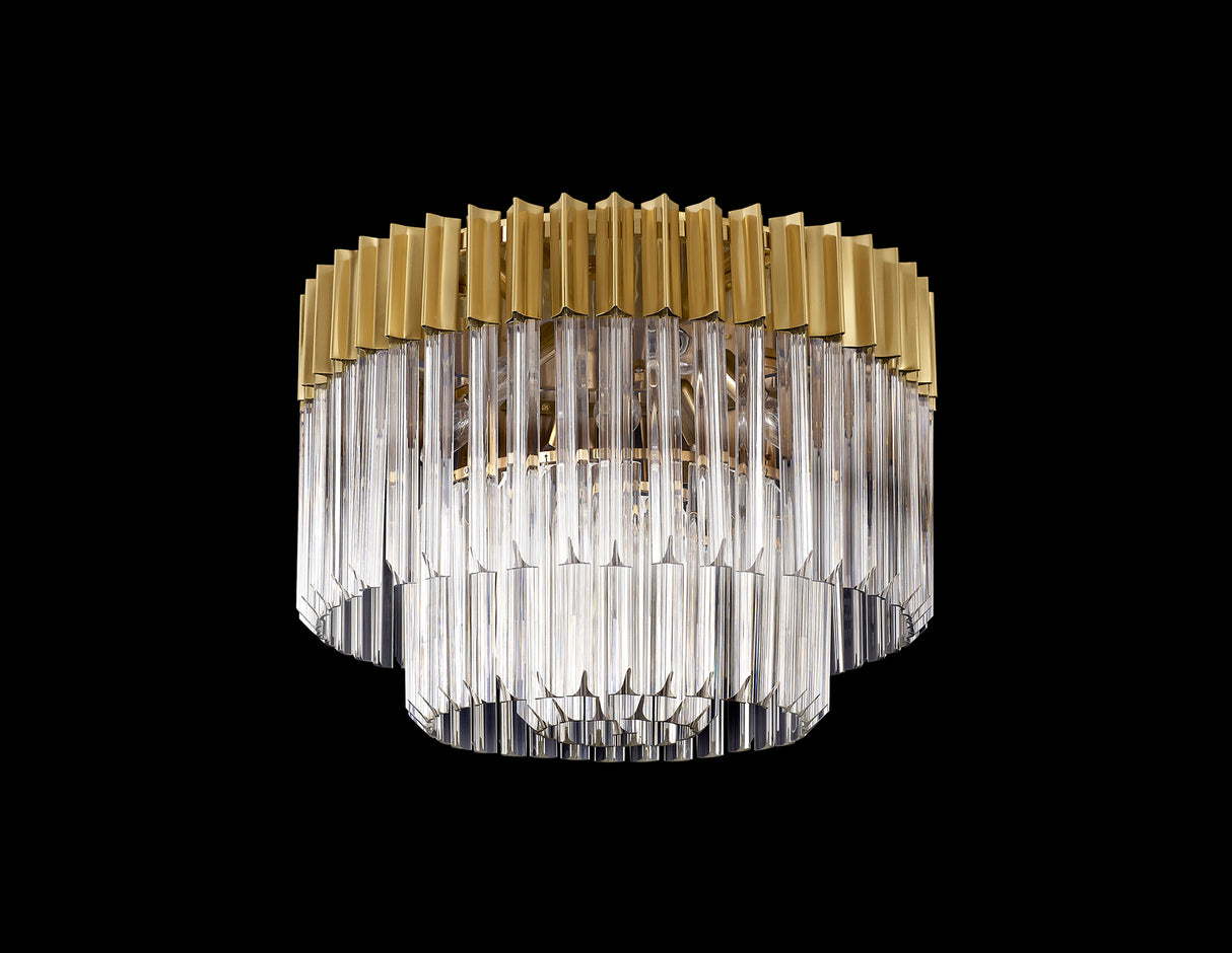 Longhorn 60cm Ceiling Round 7 Light E14, Brass/Clear Sculpted Glass, Item Weight: 15.3kg