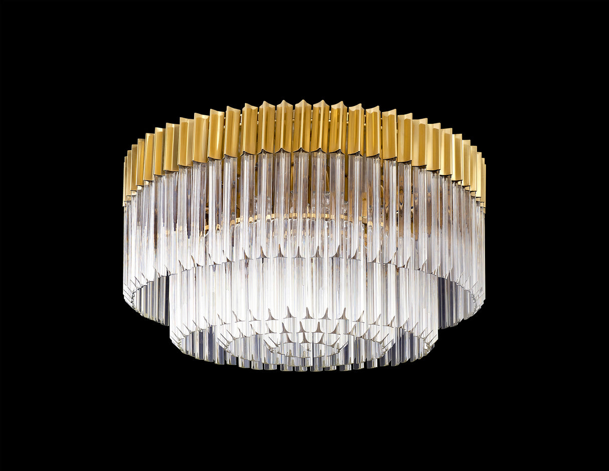 Longhorn 80cm Ceiling Round 12 Light E14, Brass/Clear Sculpted Glass, Item Weight: 28.4kg