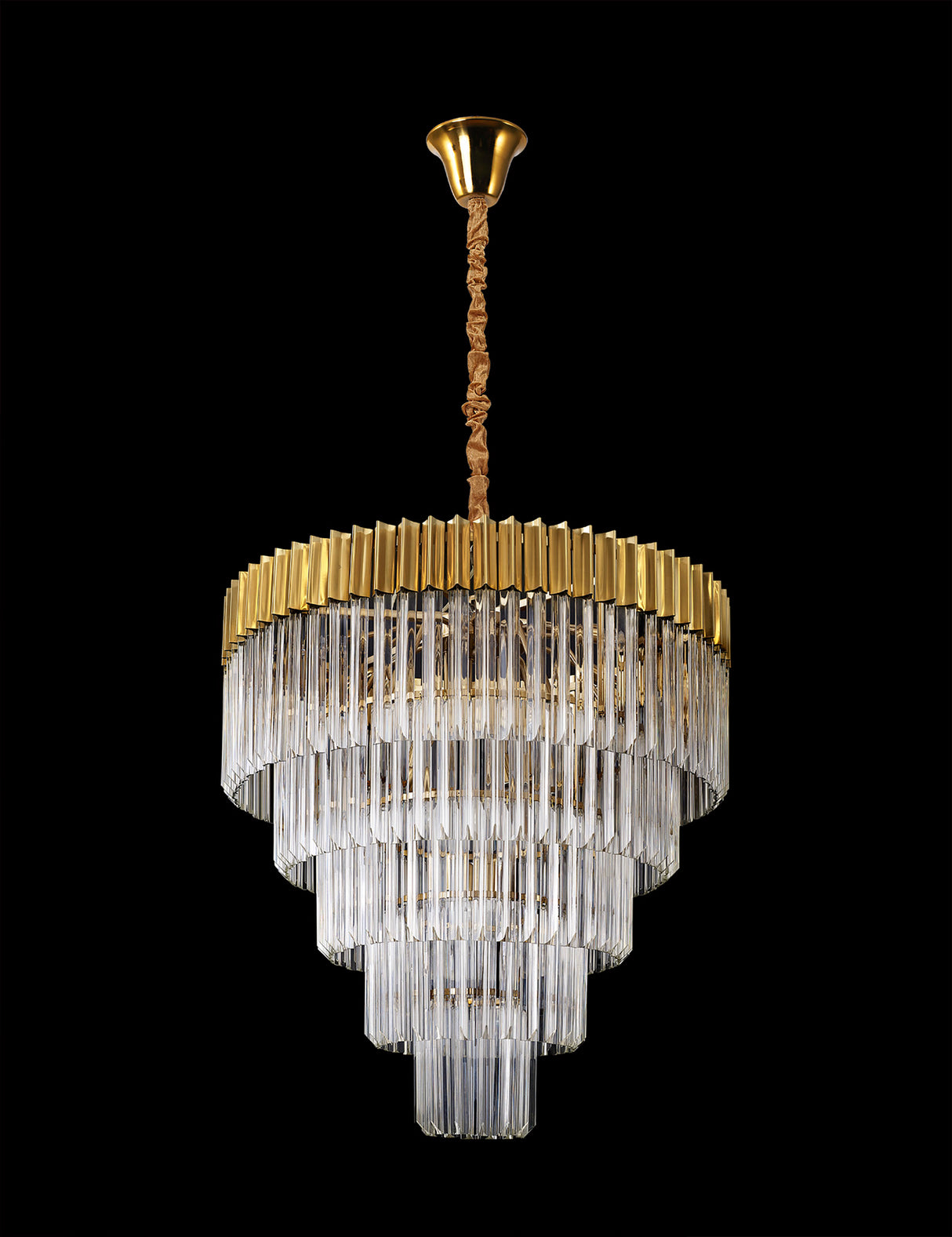 Longhorn 80cm Pendant Round 5 Tier 19 Light E14, Brass/Clear Sculpted Glass, Item Weight: 30.2kg