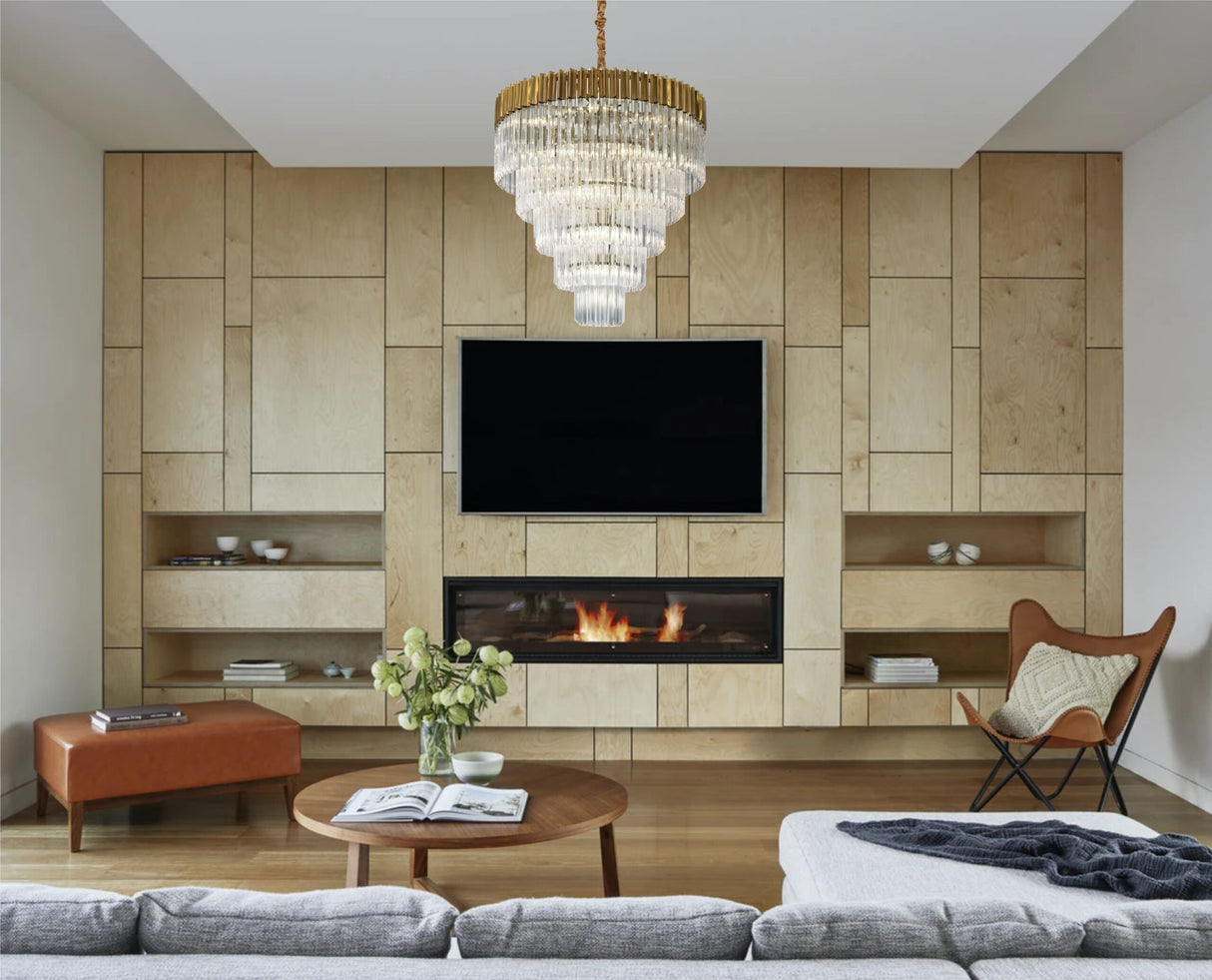 Longhorn 80cm Pendant Round 5 Tier 19 Light E14, Brass/Clear Sculpted Glass, Item Weight: 30.2kg