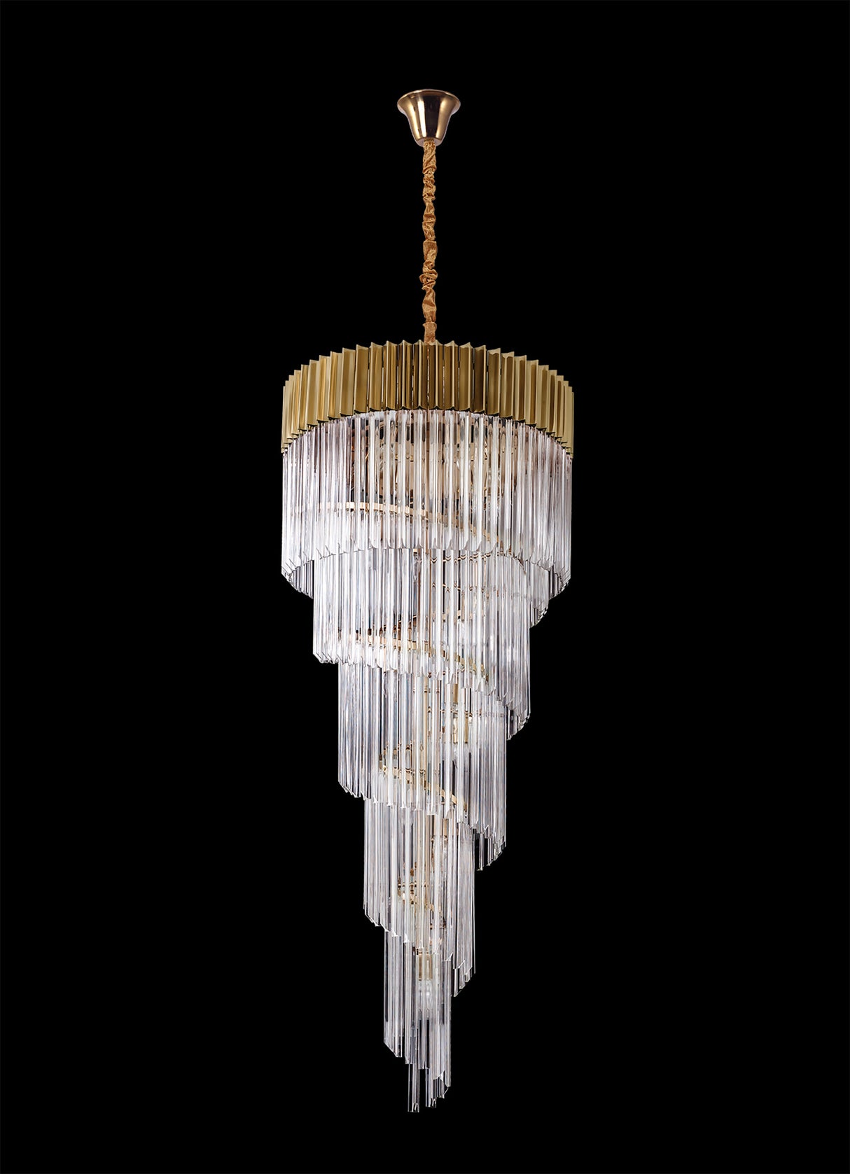 Longhorn 70cm Pendant Round 5 Layer Spiral 23 Light E14, Brass/Clear Sculpted Glass, Item Weight: 56.2kg