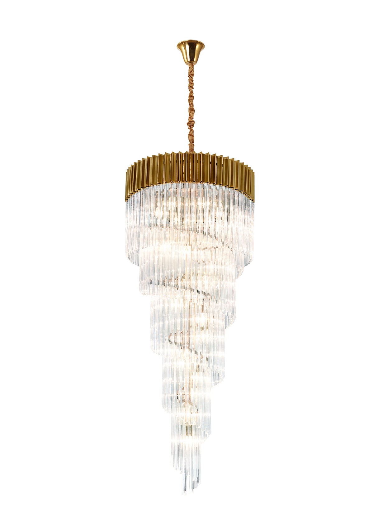 Longhorn 70cm Pendant Round 5 Layer Spiral 23 Light E14, Brass/Clear Sculpted Glass, Item Weight: 56.2kg