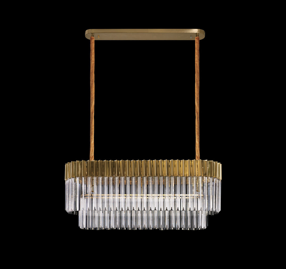 Longhorn 100 x 32cm Pendant Rectangle 5 Light E14, Brass/Clear Sculpted Glass, Item Weight: 21.2kg
