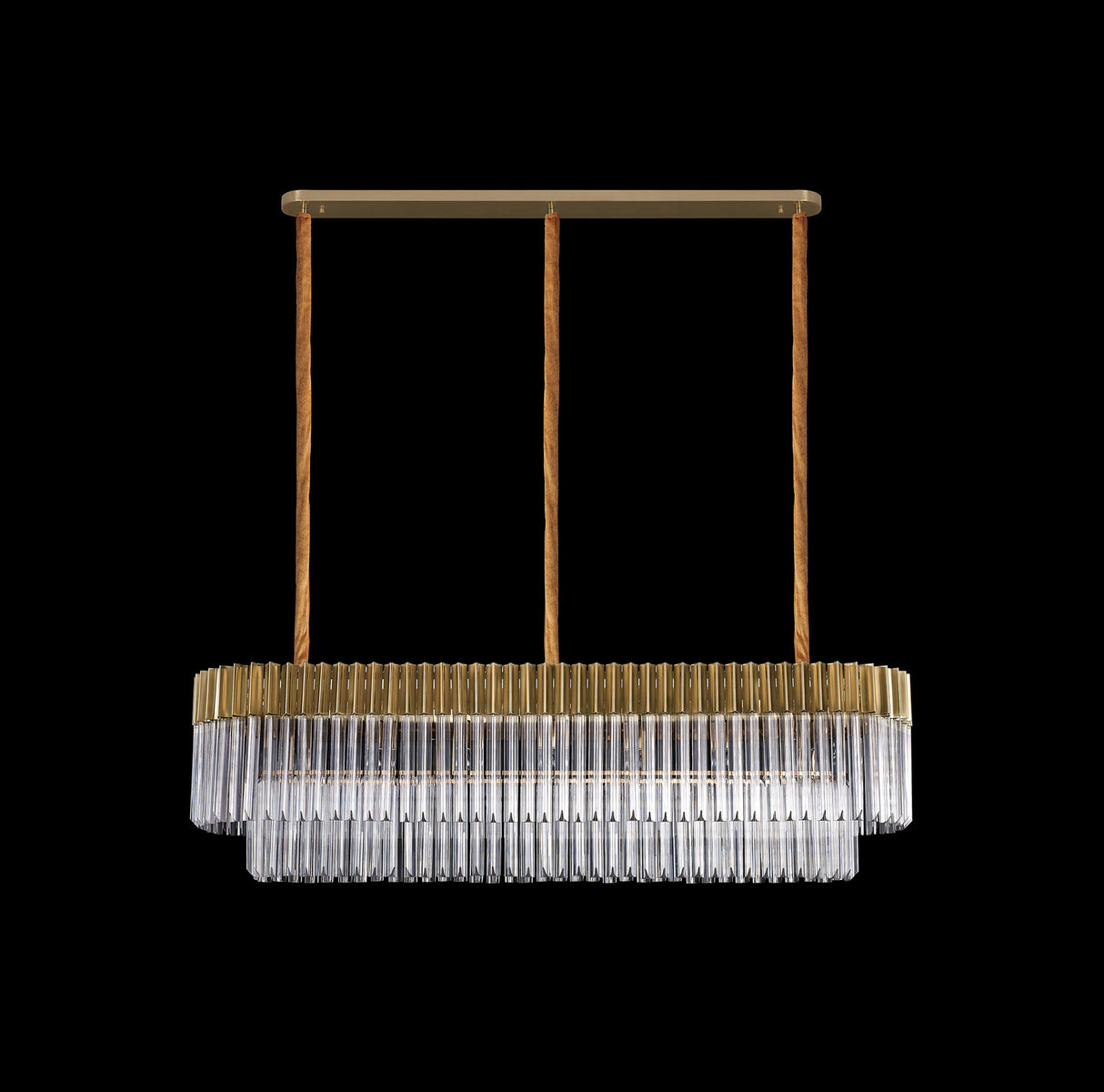 Longhorn 150 x 40cm Pendant Rectangle 7 Light E14, Brass/Clear Sculpted Glass, Item Weight: 28kg