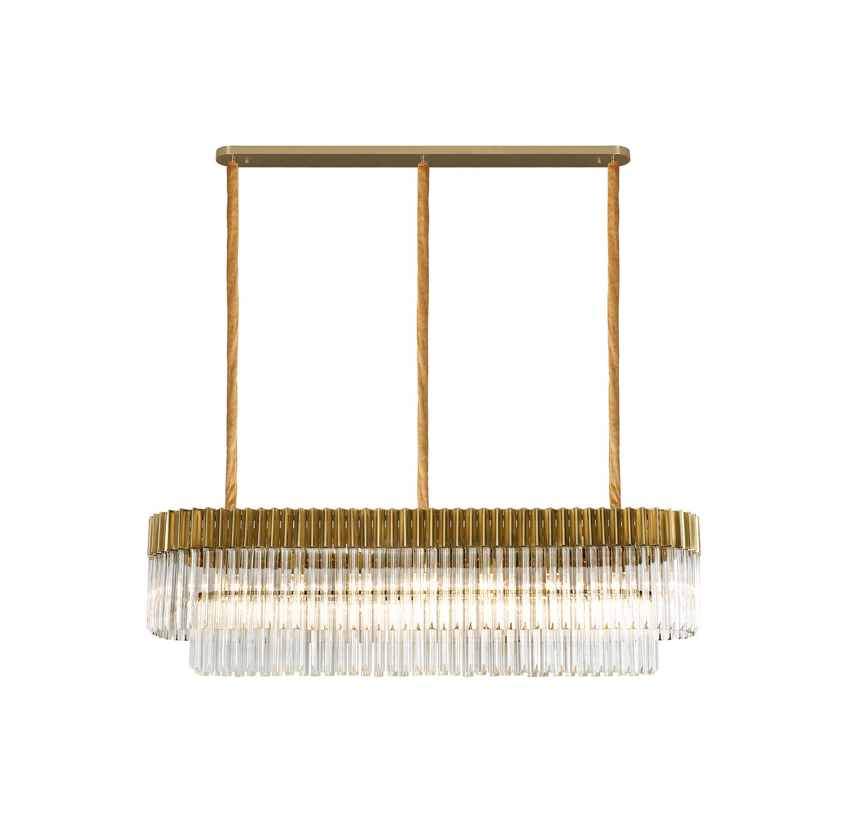 Longhorn 150 x 40cm Pendant Rectangle 7 Light E14, Brass/Clear Sculpted Glass, Item Weight: 28kg