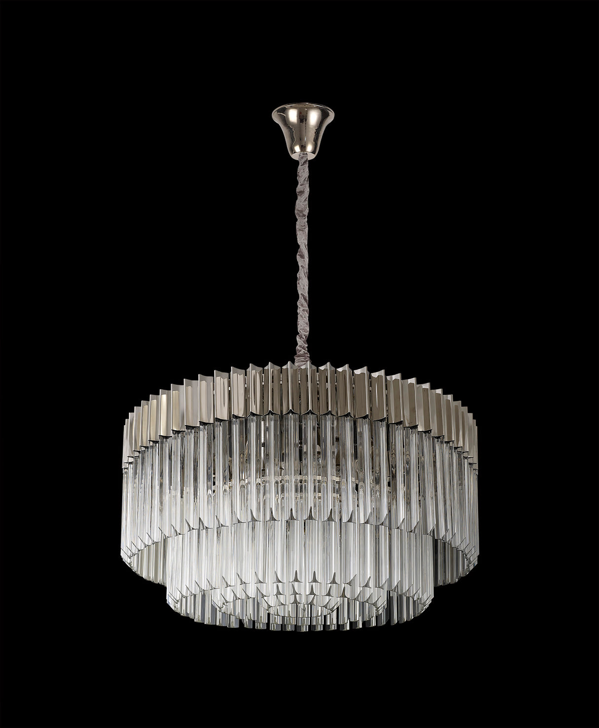 Longhorn 80cm Pendant Round 12 Light E14, Polished Nickel/Clear Sculpted Glass, Item Weight: 25.4kg