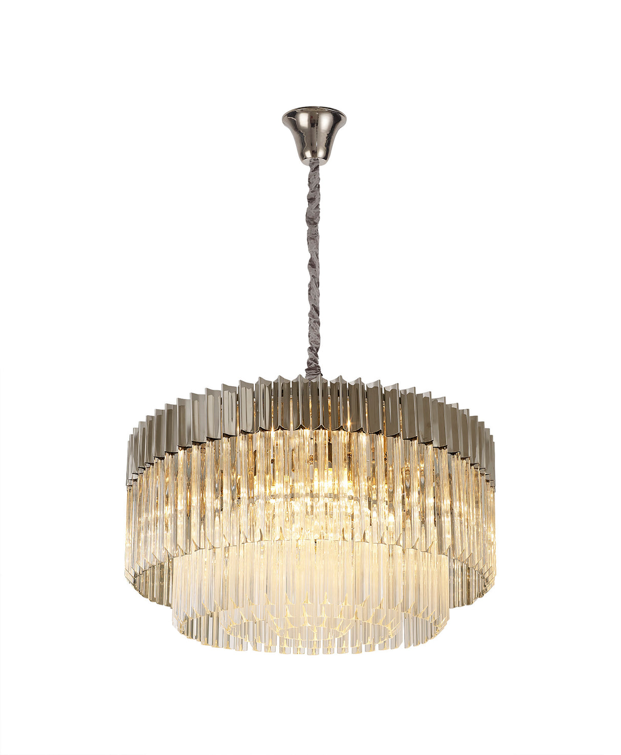Longhorn 80cm Pendant Round 12 Light E14, Polished Nickel/Clear Sculpted Glass, Item Weight: 25.4kg