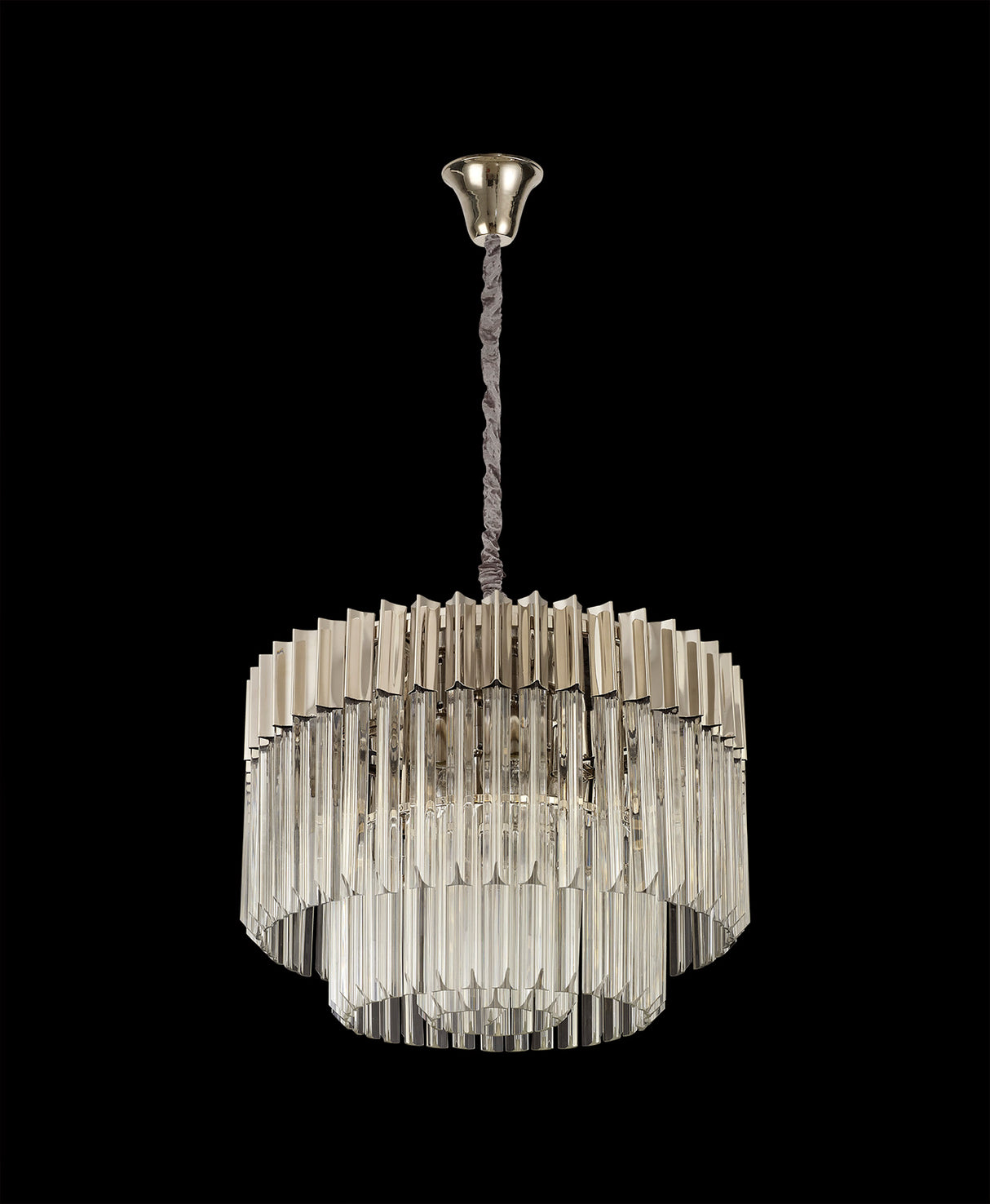 Longhorn 60cm Pendant Round 8 Light E14, Polished Nickel/Clear Sculpted Glass Item Weight: 17.3kg