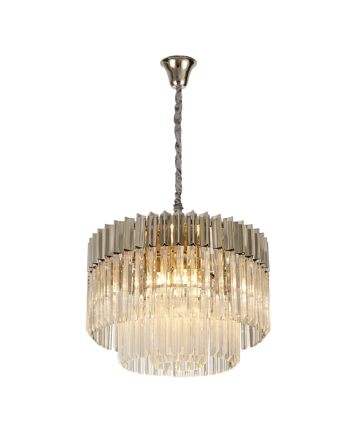 Longhorn 60cm Pendant Round 8 Light E14, Polished Nickel/Clear Sculpted Glass Item Weight: 17.3kg