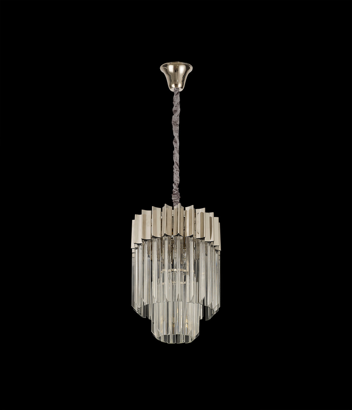 Longhorn 30cm Pendant Round 4 Light E14, Polished Nickel/Clear Sculpted Glass