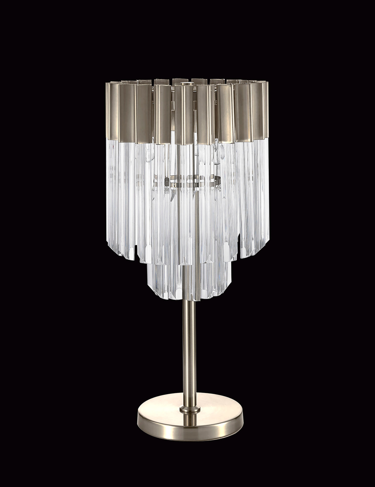 Longhorn 30 x H65cm Table Lamp 3 Light E14, Polished Nickel/Clear Sculpted Glass