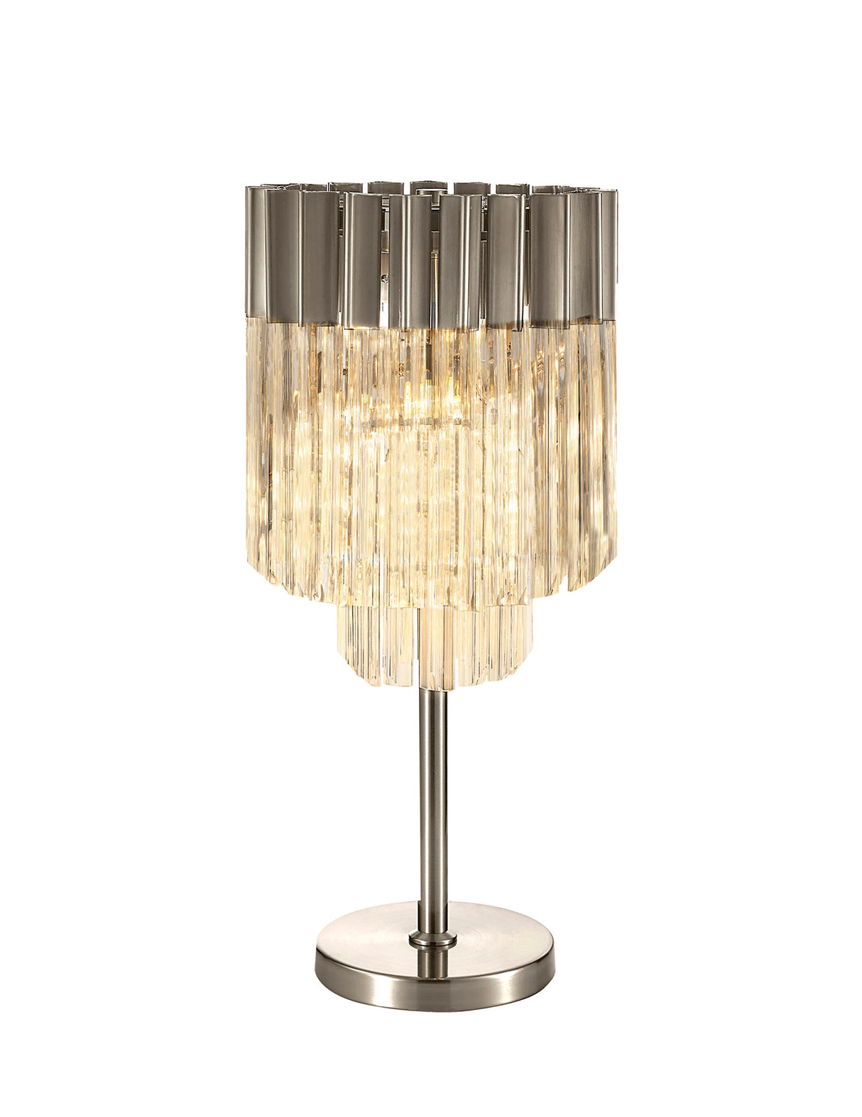 Longhorn 30 x H65cm Table Lamp 3 Light E14, Polished Nickel/Clear Sculpted Glass