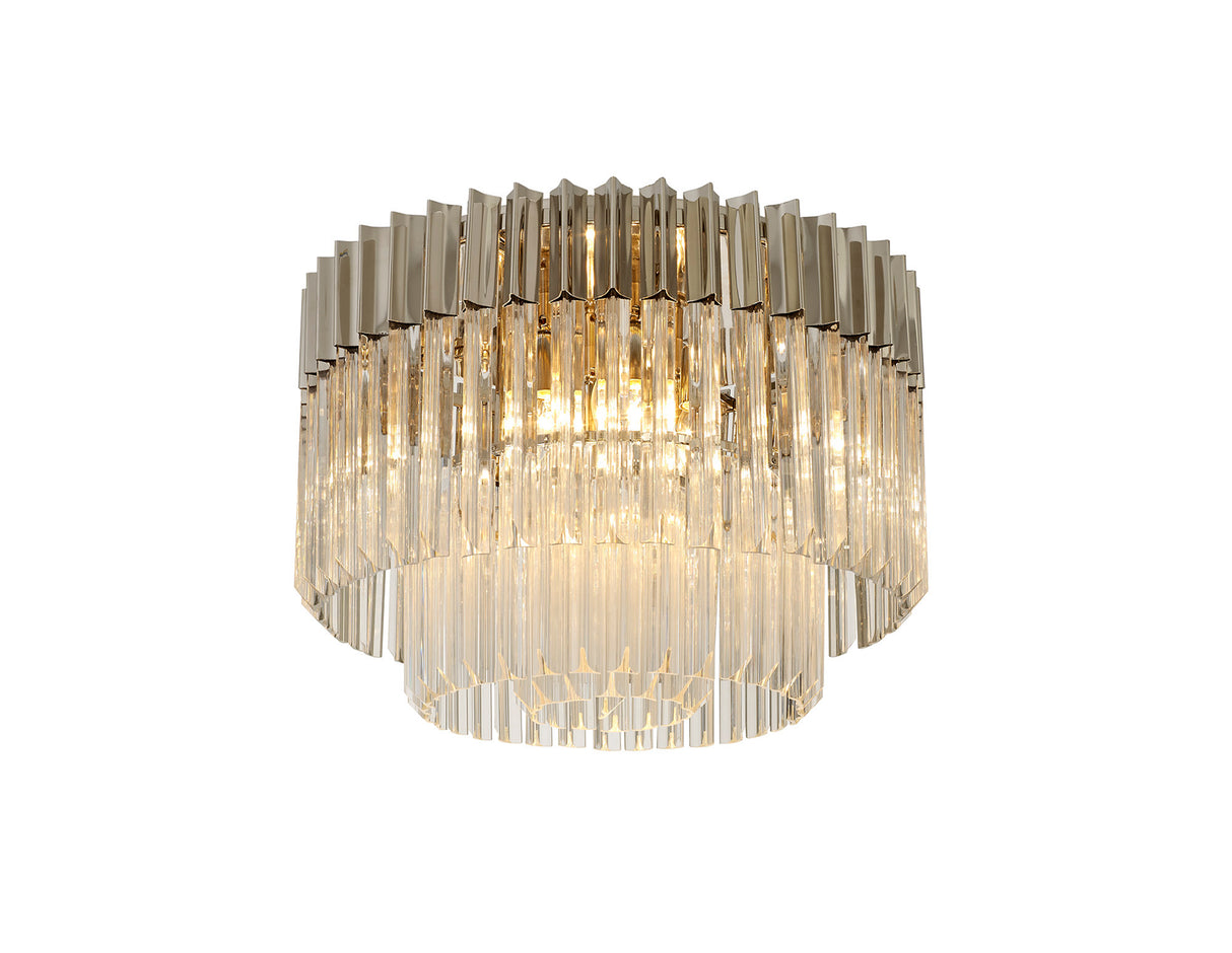 Longhorn 60cm Ceiling Round 7 Light E14, Polished Nickel/Clear Sculpted Glass,Item Weight: 15.3kg
