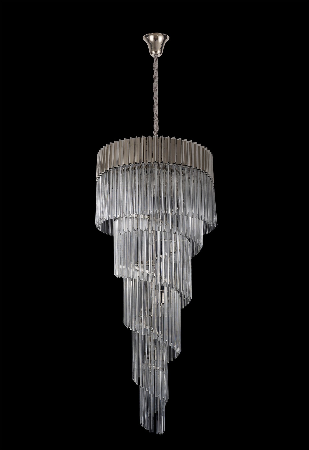 Longhorn 70cm Pendant Round 5 Layer Spiral 23 Light E14, Polished Nickel/Clear Sculpted Glass, Item Weight: 56.2kg