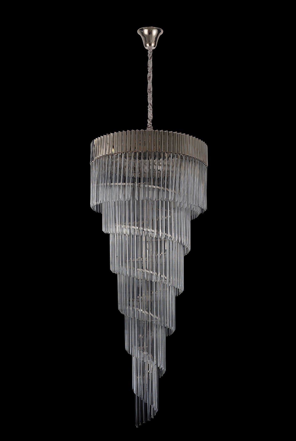 Longhorn 90cm Pendant Round 7 Layer Spiral 31 Light E14, Polished Nickel/Clear Sculpted Glass, Item Weight: 92.7kg