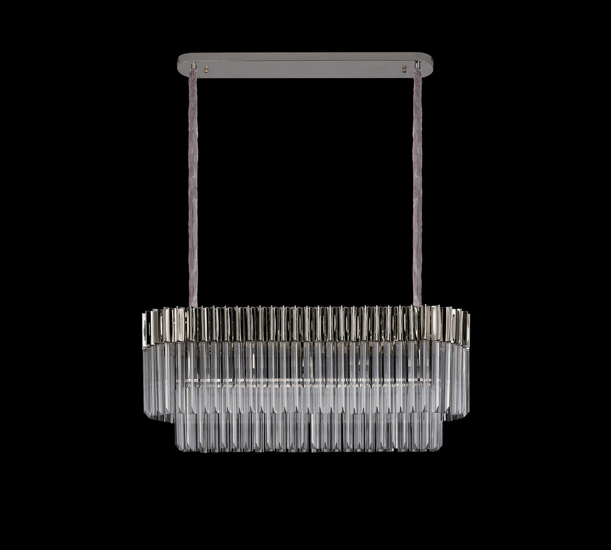 Longhorn 100 x 32cm Pendant Rectangle 5 Light E14, Polished Nickel/Clear Sculpted Glass, Item Weight: 21.2kg