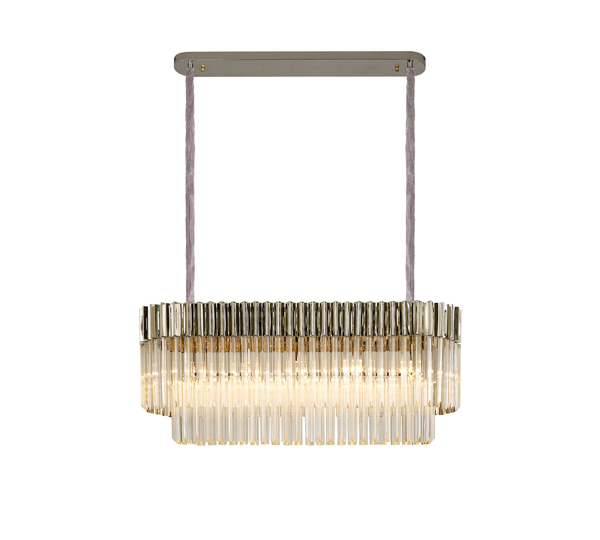 Longhorn 100 x 32cm Pendant Rectangle 5 Light E14, Polished Nickel/Clear Sculpted Glass, Item Weight: 21.2kg