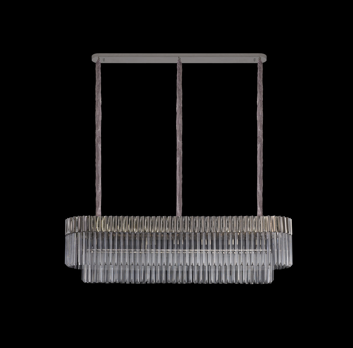 Longhorn 150 x 40cm Pendant Rectangle 7 Light E14, Polished Nickel/Clear Sculpted Glass, Item Weight: 28kg
