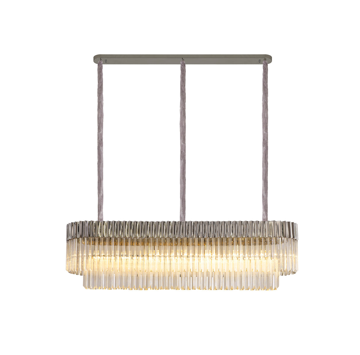 Longhorn 150 x 40cm Pendant Rectangle 7 Light E14, Polished Nickel/Clear Sculpted Glass, Item Weight: 28kg