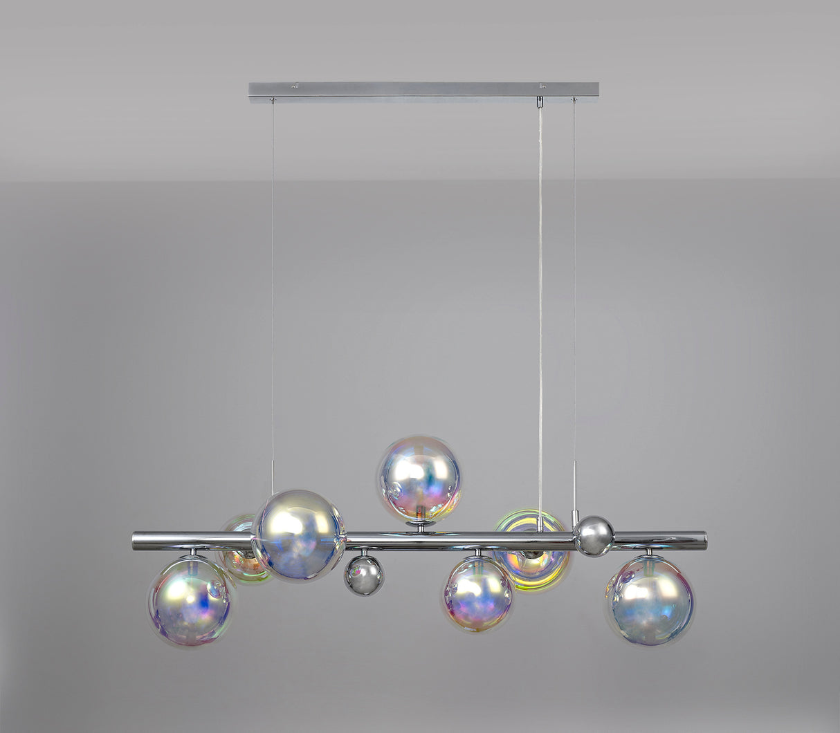 Suggett Linear Pendant, 7 x G9, Polished Chrome/Iridescent Glass