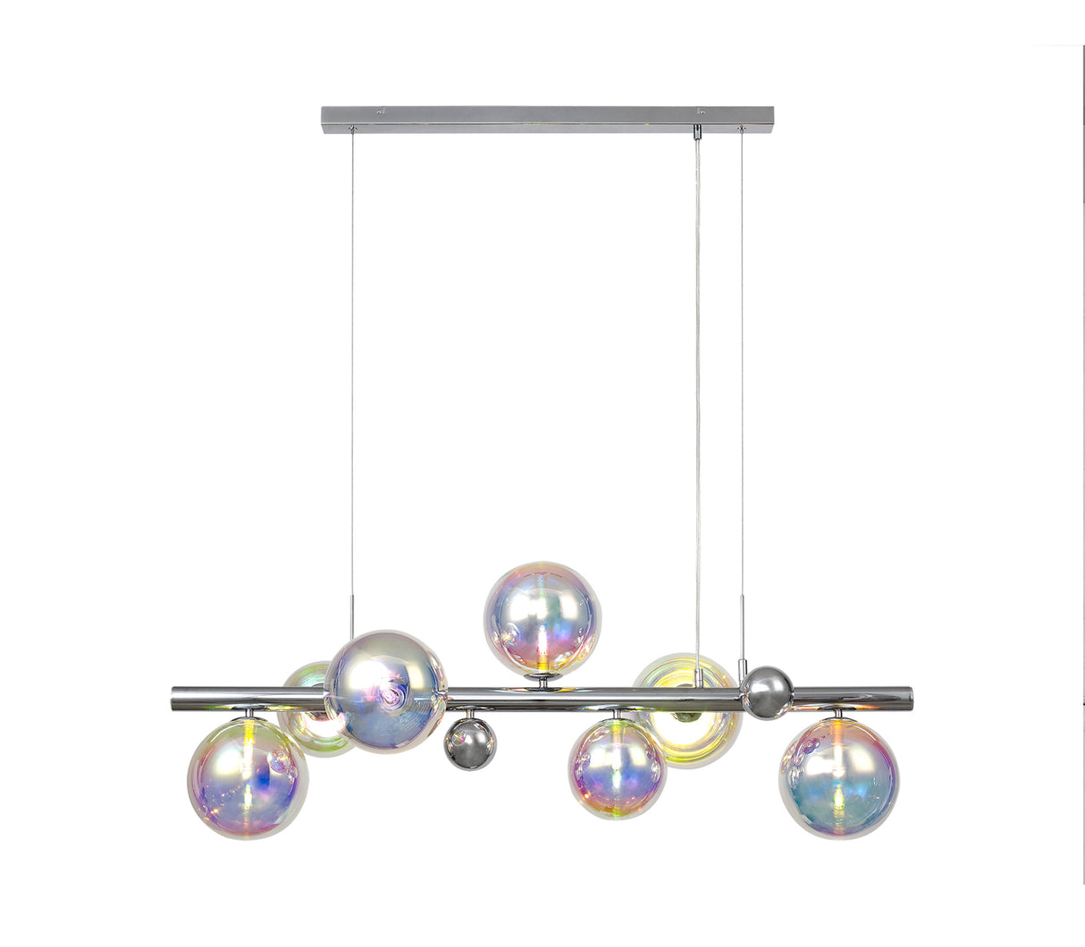 Suggett Linear Pendant, 7 x G9, Polished Chrome/Iridescent Glass