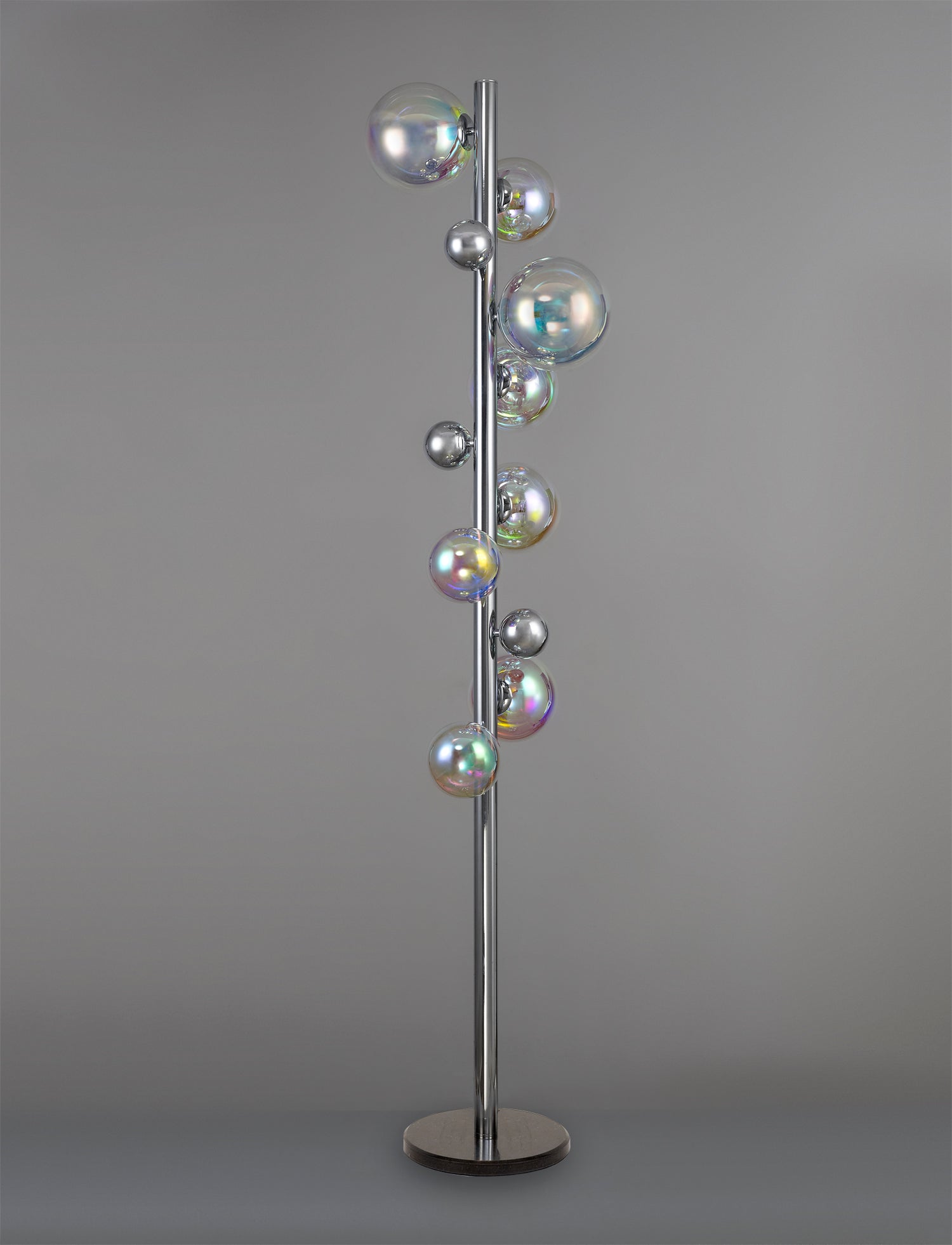 Suggett Floor Lamp, 8 x G9, Polished Chrome/Iridescent Glass With Black Marble Base
