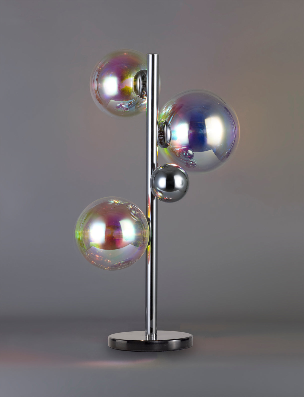 Suggett Table Lamp, 3 x G9, Polished Chrome/Iridescent Glass With Black Marble Base